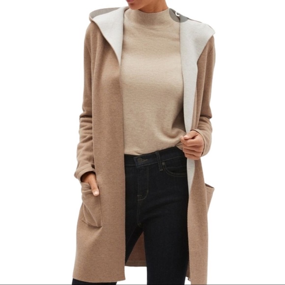Banana Republic Double Faced Hooded Long Cardigan Camel Beige Small